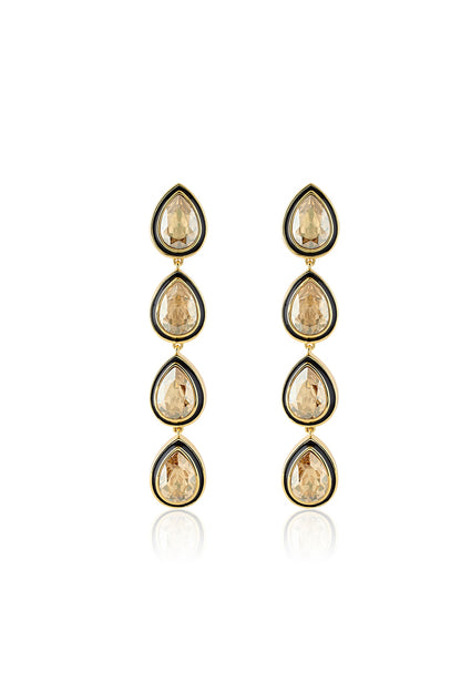 Gold Plated Crystal Enameled Dangler Earrings