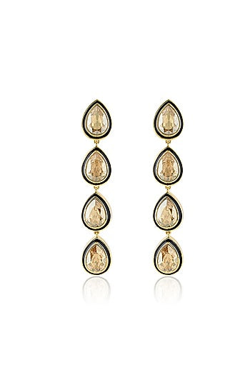 Gold Plated Crystal Enameled Dangler Earrings