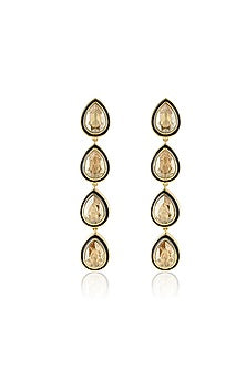 Gold Plated Crystal Enameled Dangler Earrings