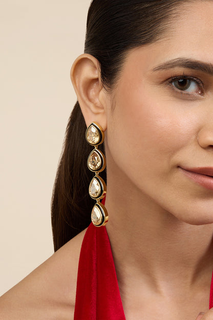 Gold Plated Crystal Enameled Dangler Earrings
