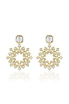 Gold Plated White Crystal Dangler Earrings