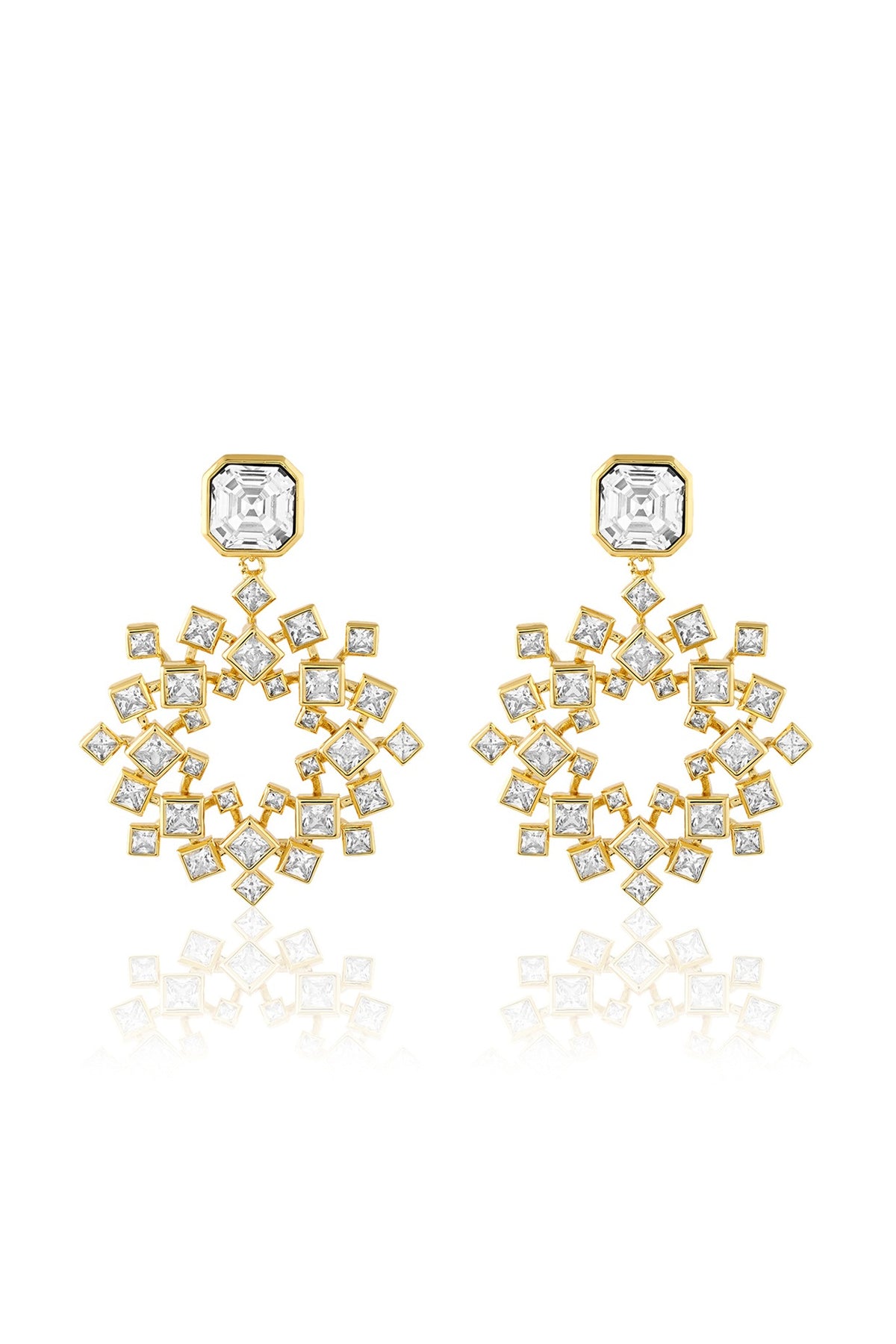 Gold Plated White Crystal Dangler Earrings