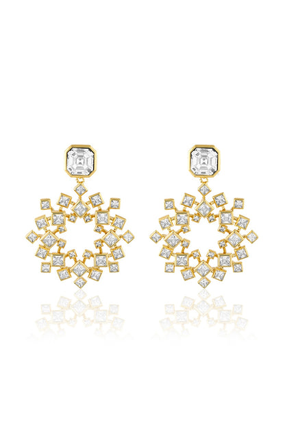 Gold Plated White Crystal Dangler Earrings