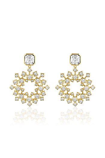 Gold Plated White Crystal Dangler Earrings