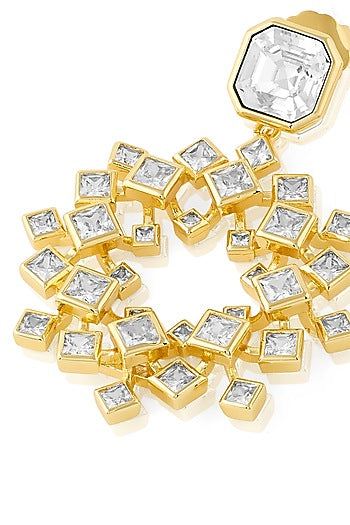 Gold Plated White Crystal Dangler Earrings