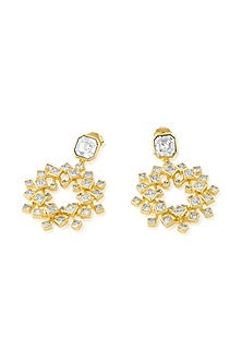 Gold Plated White Crystal Dangler Earrings