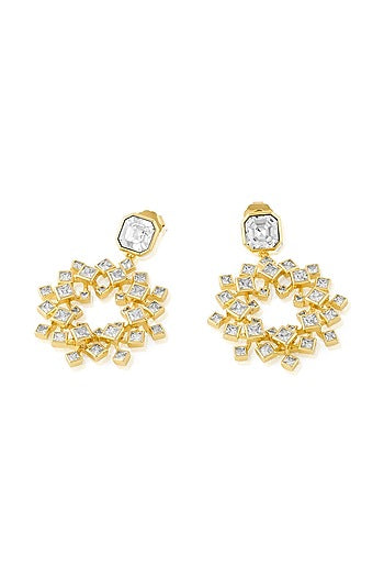 Gold Plated White Crystal Dangler Earrings