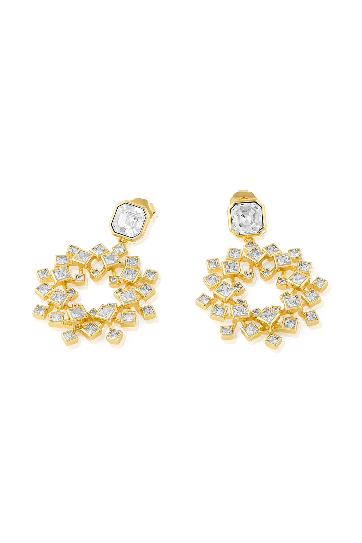 Gold Plated White Crystal Dangler Earrings