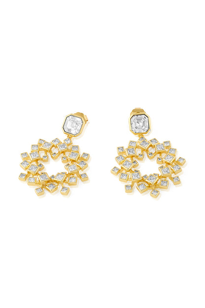 Gold Plated White Crystal Dangler Earrings