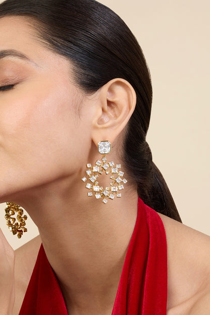Gold Plated White Crystal Dangler Earrings