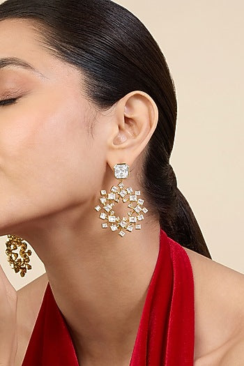 Gold Plated White Crystal Dangler Earrings