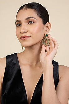 Gold Plated Green Crystal Dangler Earrings