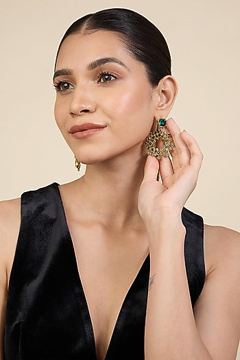 Gold Plated Green Crystal Dangler Earrings