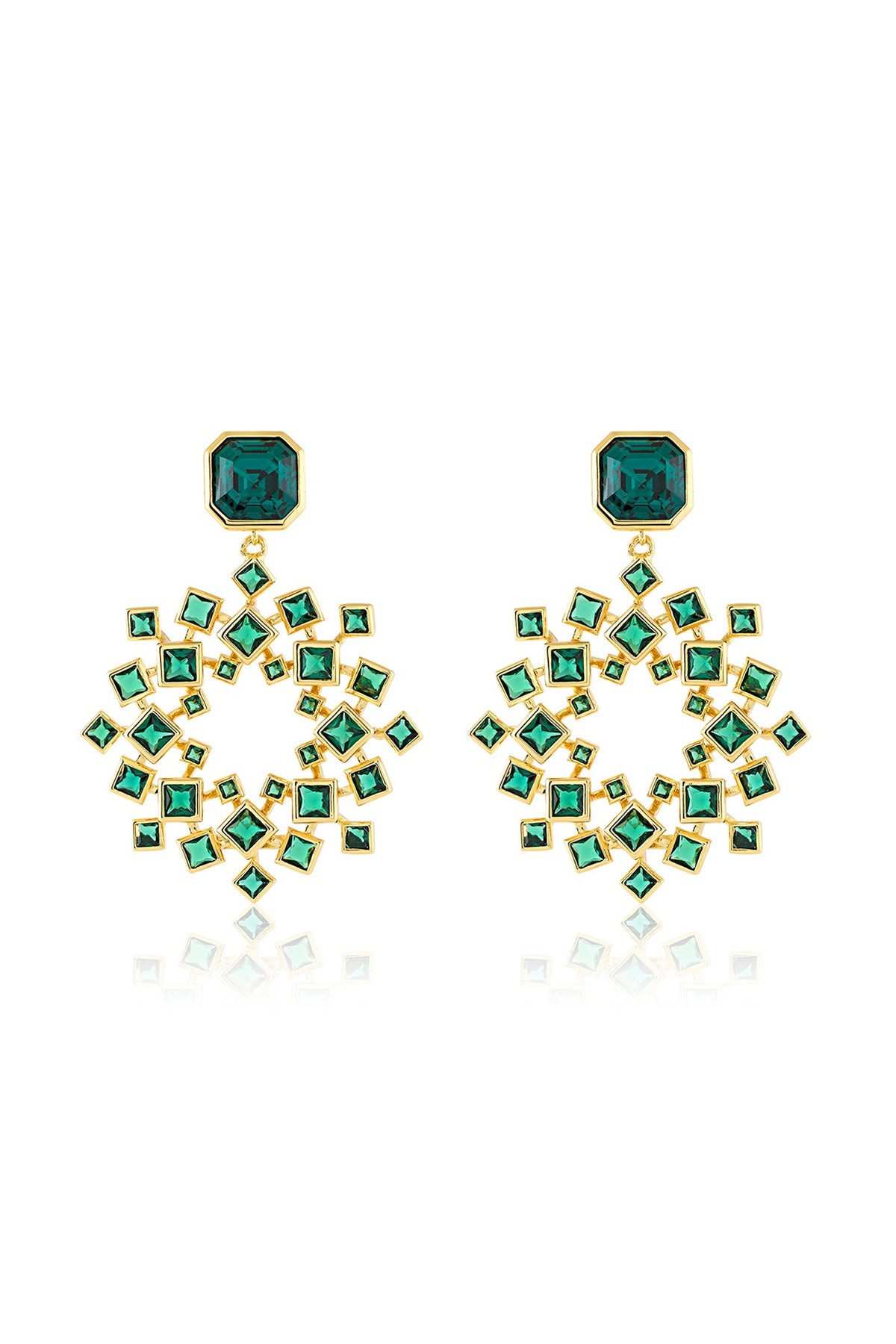 Gold Plated Green Crystal Dangler Earrings