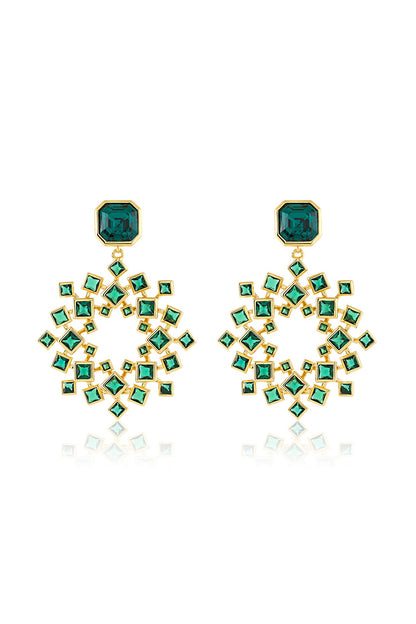 Gold Plated Green Crystal Dangler Earrings