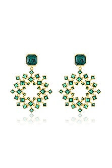 Gold Plated Green Crystal Dangler Earrings