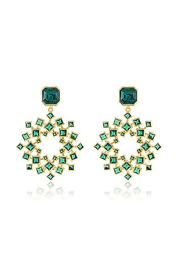 Gold Plated Green Crystal Dangler Earrings