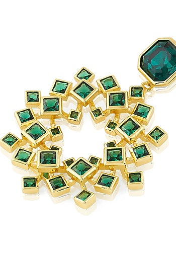 Gold Plated Green Crystal Dangler Earrings