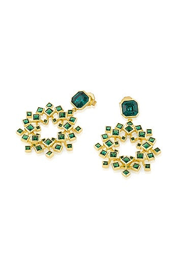 Gold Plated Green Crystal Dangler Earrings