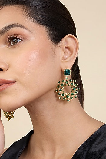 Gold Plated Green Crystal Dangler Earrings