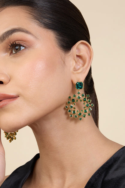 Gold Plated Green Crystal Dangler Earrings