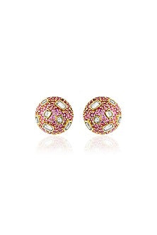 Gold Plated Pink Crystal & Mirror Stud Earrings