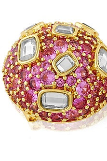 Gold Plated Pink Crystal & Mirror Stud Earrings