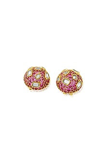 Gold Plated Pink Crystal & Mirror Stud Earrings