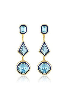 Gold Plated Aquamarine Crystal Enameled Dangler Earrings