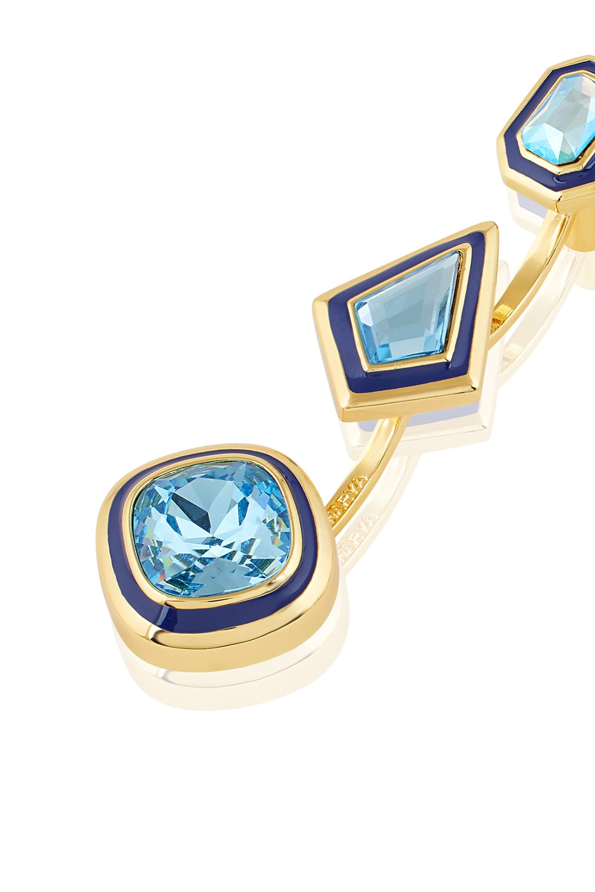 Gold Plated Aquamarine Crystal Enameled Dangler Earrings
