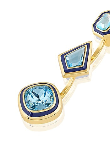 Gold Plated Aquamarine Crystal Enameled Dangler Earrings
