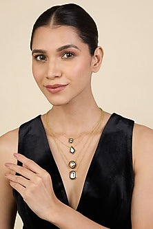 Gold Plated White Crystal Enameled Layered Necklace