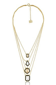 Gold Plated White Crystal Enameled Layered Necklace