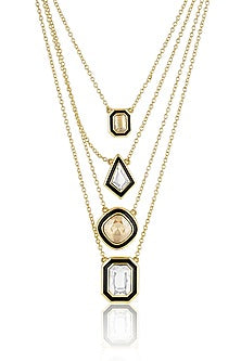 Gold Plated White Crystal Enameled Layered Necklace