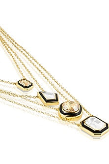 Gold Plated White Crystal Enameled Layered Necklace