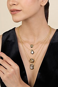 Gold Plated White Crystal Enameled Layered Necklace