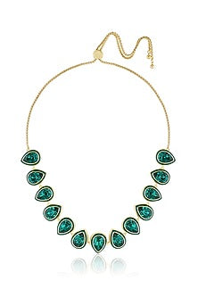Gold Plated Green Crystal Enameled Choker Necklace
