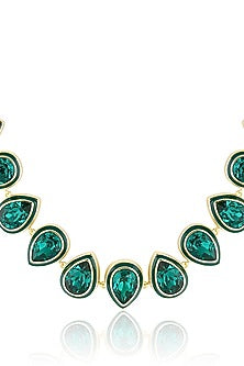 Gold Plated Green Crystal Enameled Choker Necklace