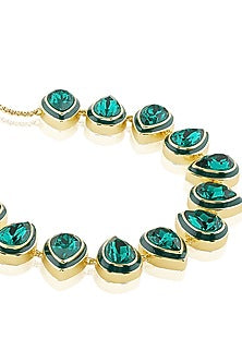 Gold Plated Green Crystal Enameled Choker Necklace