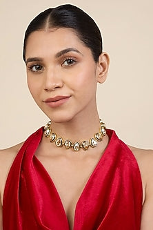 Gold Plated Crystal Enameled Choker Necklace