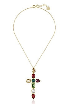 Gold Plated Multi-Colored Crystal Cross-Shaped Necklace