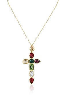 Gold Plated Multi-Colored Crystal Cross-Shaped Necklace