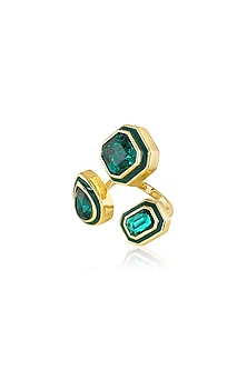 Gold Plated Green Crystal Enameled Front-Open Ring