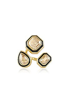 Gold Plated Crystal Enameled Front-Open Ring