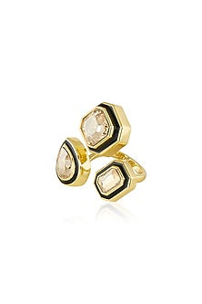 Gold Plated Crystal Enameled Front-Open Ring
