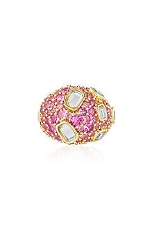 Gold Plated Pink Crystal & Mirror Ring