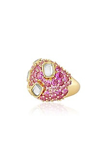 Gold Plated Pink Crystal & Mirror Ring