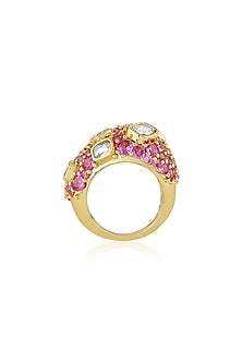 Gold Plated Pink Crystal & Mirror Ring
