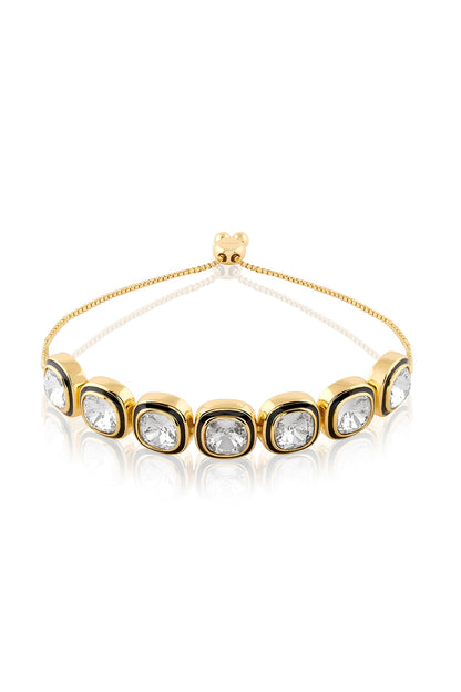 Gold Plated White Crystal Enameled Bracelet