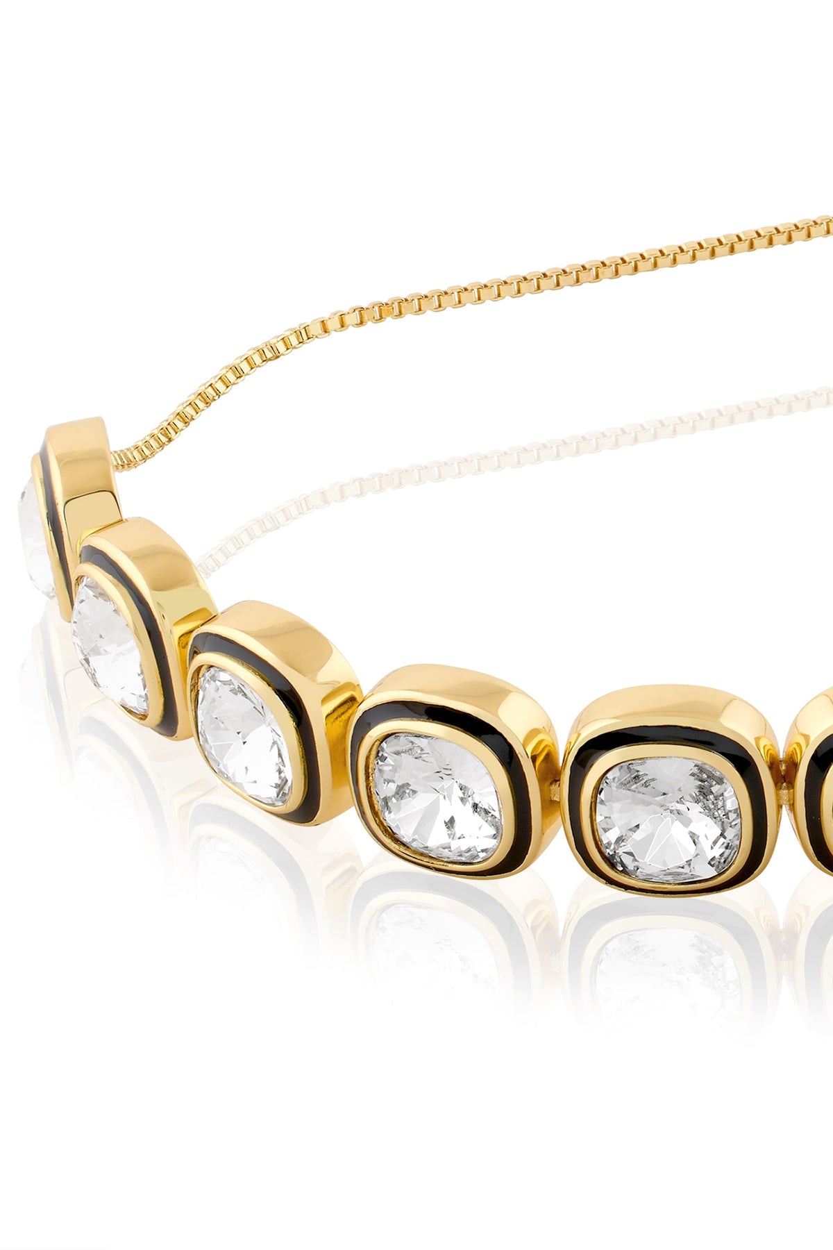 Gold Plated White Crystal Enameled Bracelet